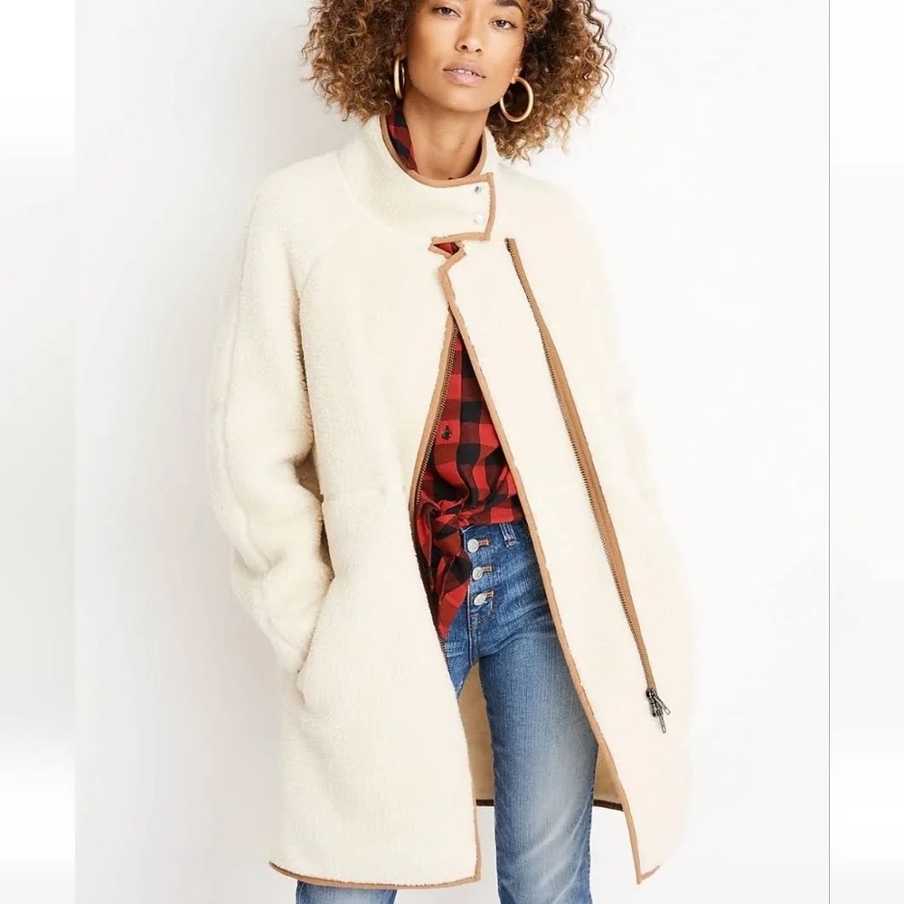 Madewell Sherpa Cocoon Coat Cream Off White Teddy Fuzzy Jacket Size XL $259